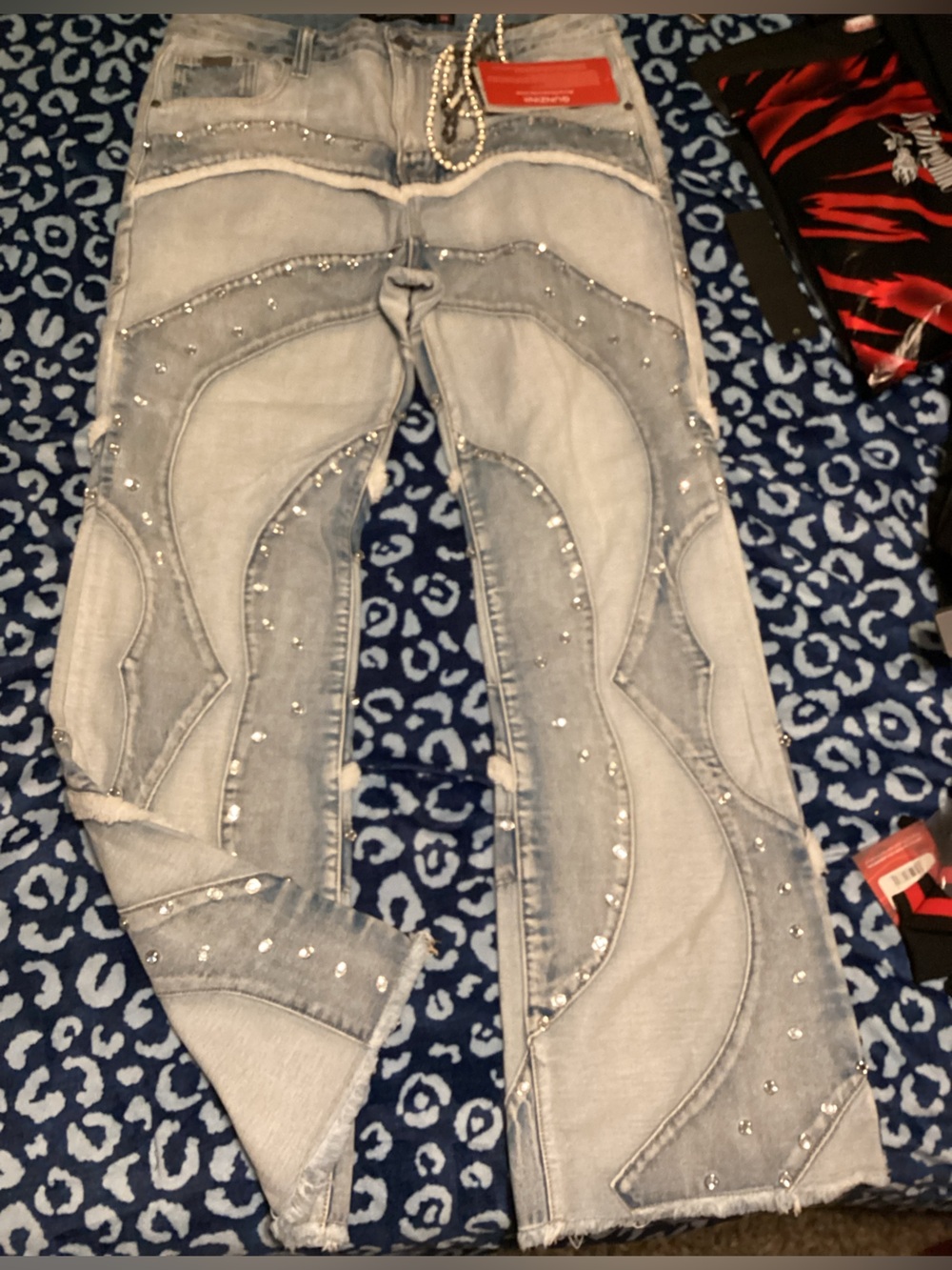 Light Blue Skinny Jeans with Stud Embellishments